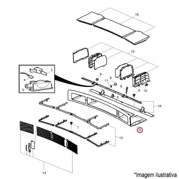 MOLDURA PRATELEIRA PORTA-OBJETOS SUPERIOR TRAS. CABINE CAMINHÃO VOLVO FH